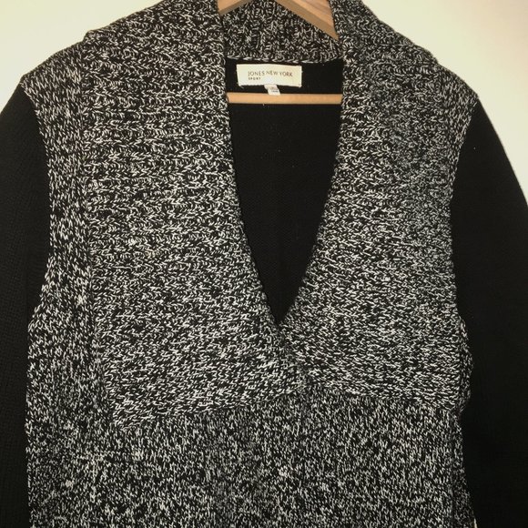 JONES NEW YORK CARDIGAN SWEATER / JACKET - BLACK/WHITE - SHAWL COLLAR - SZ LARGE - Picture 4 of 9